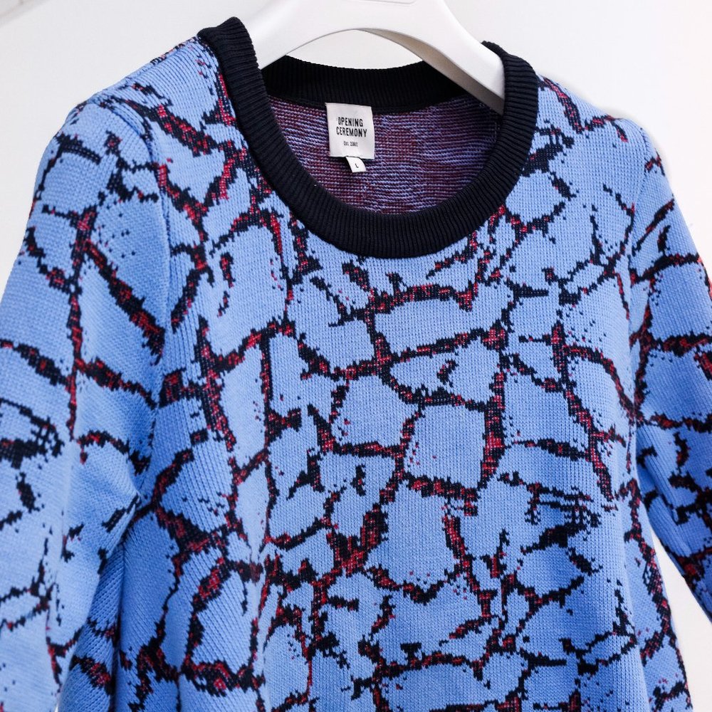 Opening Ceremony Peony Blue Crackle Handkerchief Hem Sweater